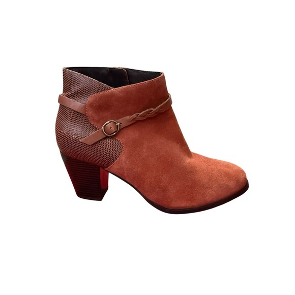 Diba Shoes - Diba Katch Cognac Suede Leather Ankle Booties Size 9M Boho Western Snake Skin